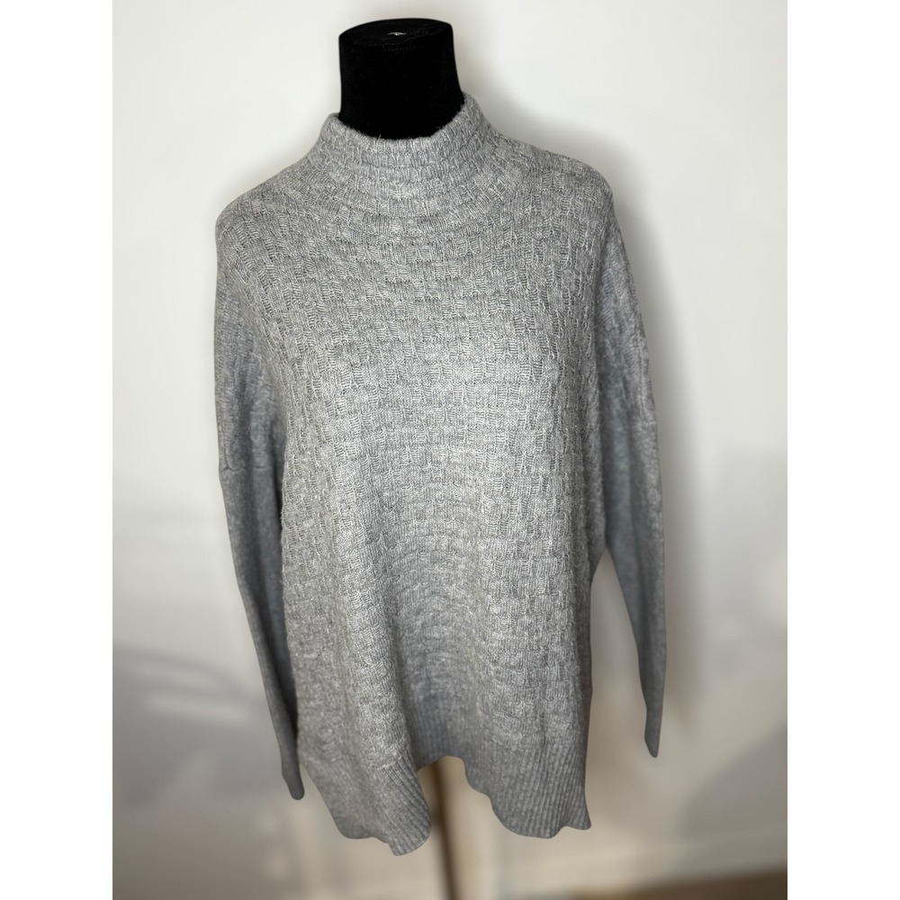 Vince Camuto Mock Neck Oversized Comfy Textured Knit Sweater Women Medium Gray